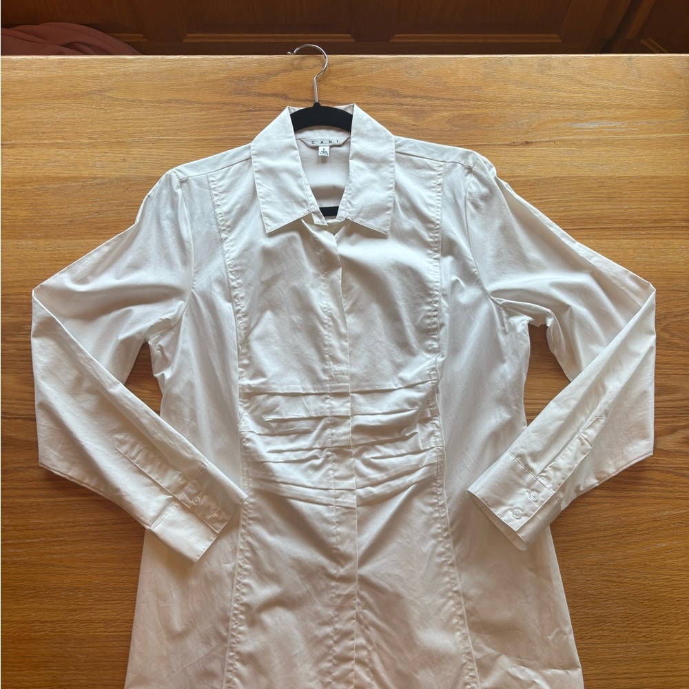 CAbi White Button Down Shirt with Fitted Waist